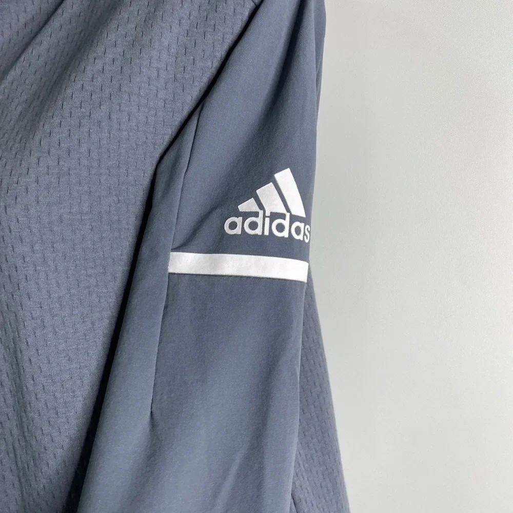 Adidas Womens Sz Medium Gray Mesh Body Full Zip Hooded Squad‎ Jacket Performance